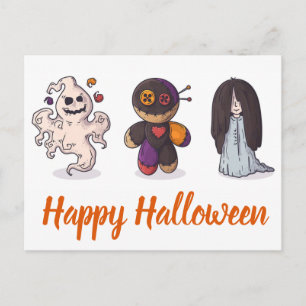 Happy Halloween Ghost Voodoo Doll and Girl Postcard