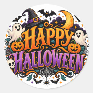 Happy Halloween Ghosts Skulls and Pumpkins Sticker
