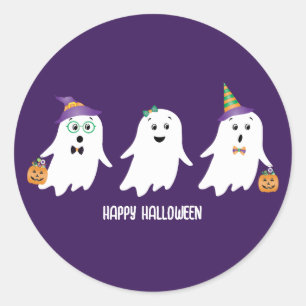 Happy Halloween Ghosts Trick Or Treat Classic Round Sticker