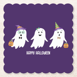 Happy Halloween Ghosts Trick Or Treat Paper Coaster