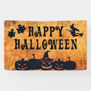 HAPPY HALLOWEEN Ghosts Witch Pumpkins Banner
