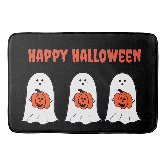 Happy Halloween Ghosts with Jack-o-Lanterns Bath Mat (Front)