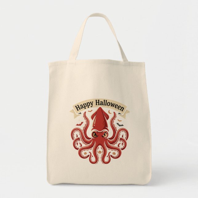 Happy Halloween Giant Squid Tote Bag (Front)