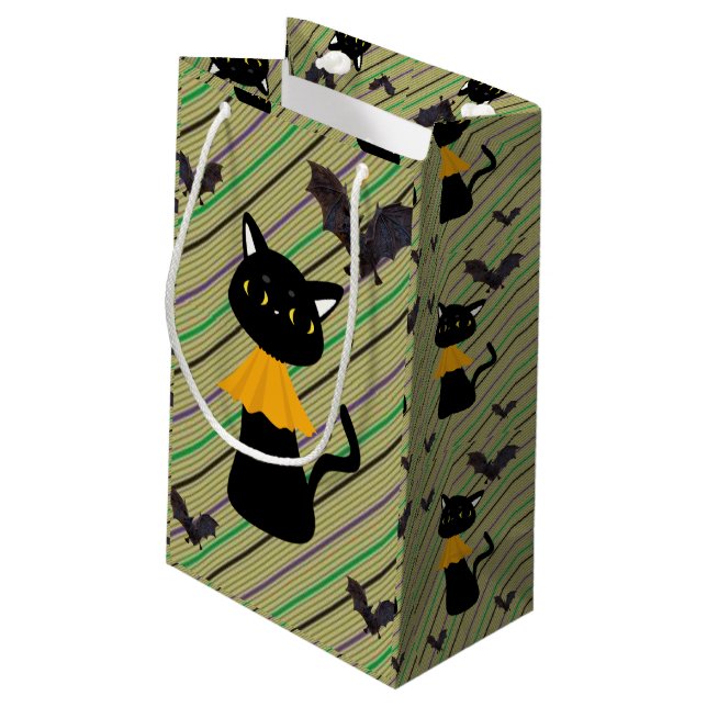 Happy Halloween  Gift Bag, Black Cat Small Gift Bag (Back Angled)