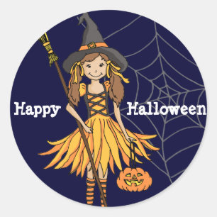 Happy Halloween girls cute witch stickers