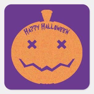 Happy Halloween Glitter Pumpkin Square Sticker
