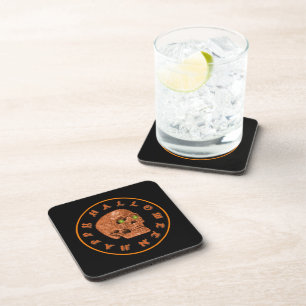 Happy Halloween Glitter Skull Black Coasters