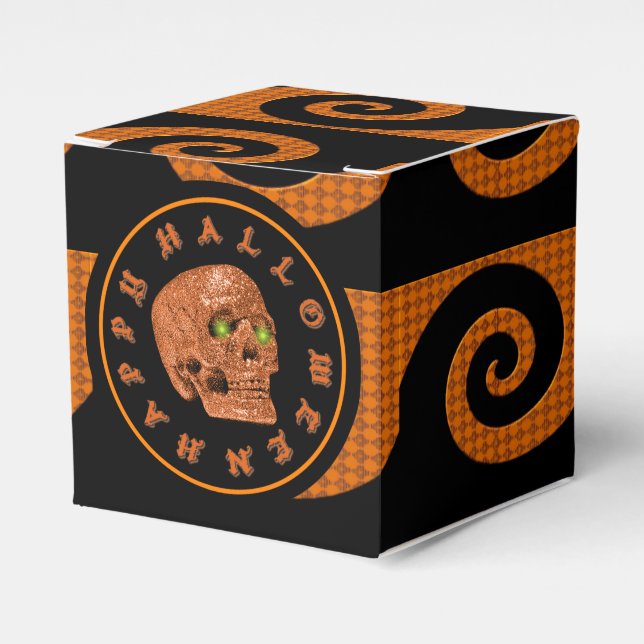 Happy Halloween Glitter Skull Cube Favour Box (Front Side)