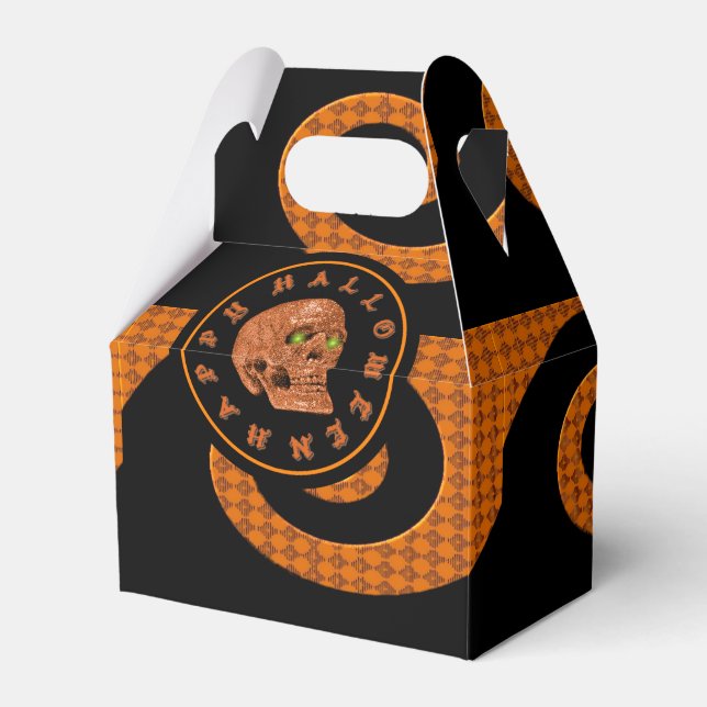 Happy Halloween Glitter Skull Gable Favour Box (Front Side)