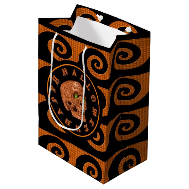 Happy Halloween Glitter Skull Medium Gift Bag (Front Angled)