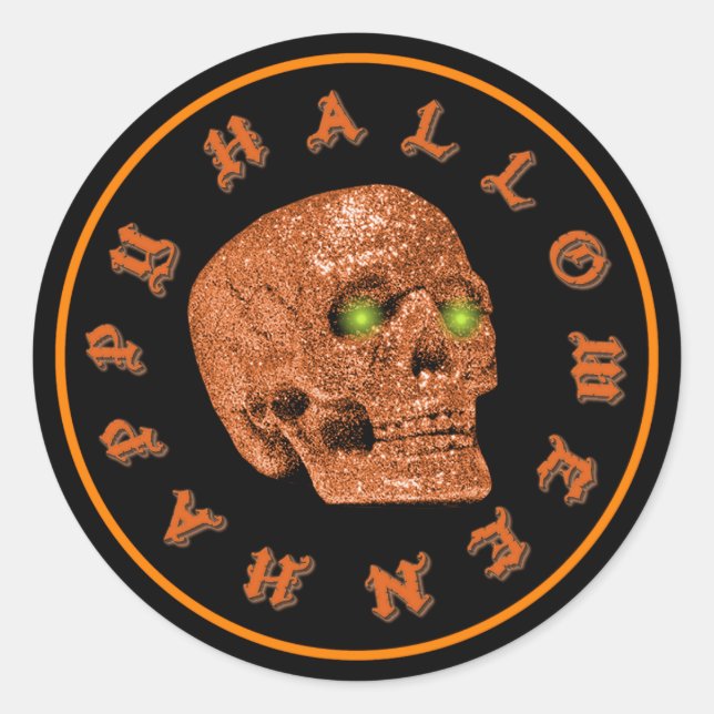 Happy Halloween Glitter Skull Stickers (Front)