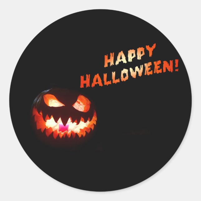 HAPPY HALLOWEEN - Glowing Jack-O-Lantern Classic Round Sticker (Front)