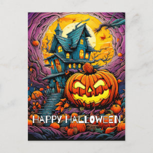 Happy Halloween   Glowing Misbehaving Pumpkin Postcard