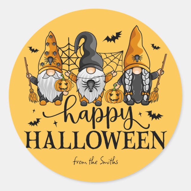 Happy Halloween Gnomes Classic Round Sticker (Front)