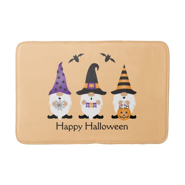 Happy Halloween Gnomes Purple Orange Bath Mat (Front)