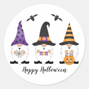 Happy Halloween Gnomes Purple Orange Classic Round Sticker