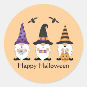 Happy Halloween Gnomes Purple Orange Classic Round Sticker