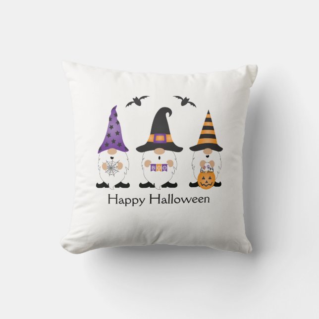 Happy Halloween Gnomes Purple Orange Cushion (Front)