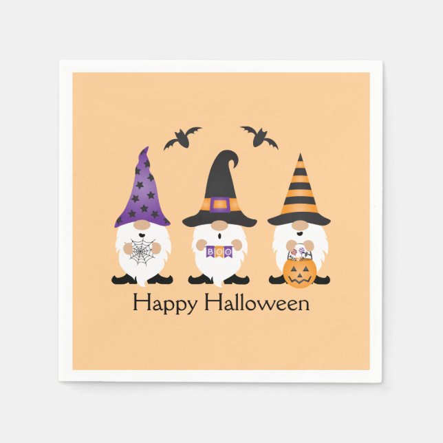 Happy Halloween Gnomes Purple Orange Napkin (Front)