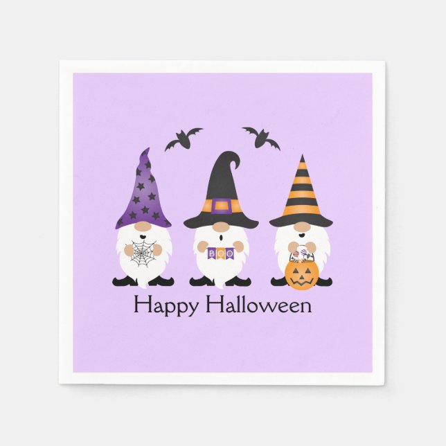 Happy Halloween Gnomes Purple Orange Napkin (Front)