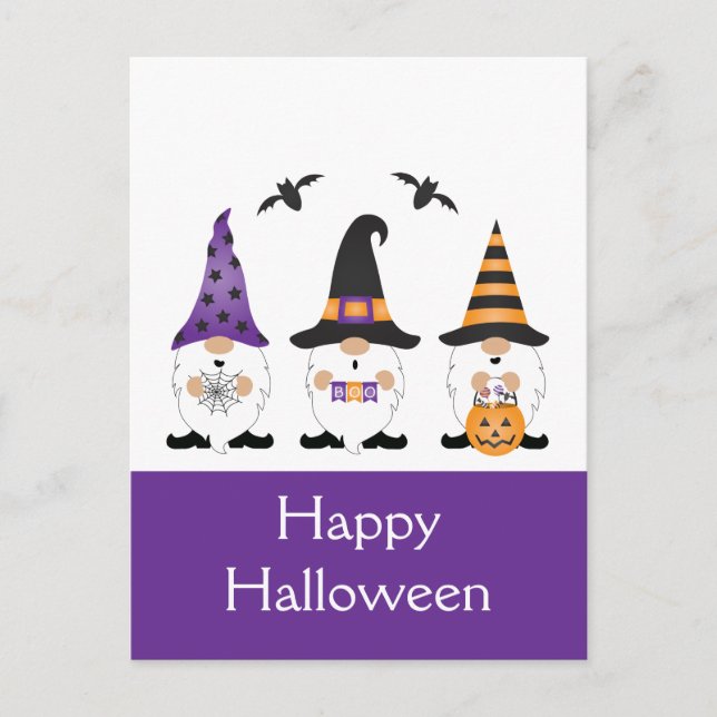 Happy Halloween Gnomes Purple Orange Postcard (Front)