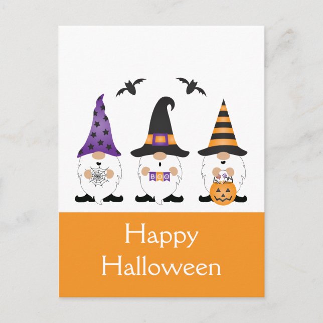 Happy Halloween Gnomes Purple Orange Postcard (Front)