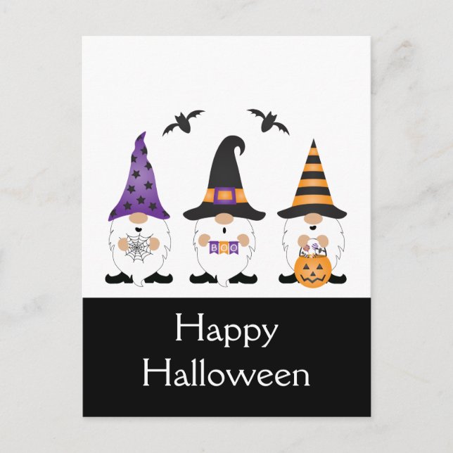 Happy Halloween Gnomes Purple Orange Postcard (Front)