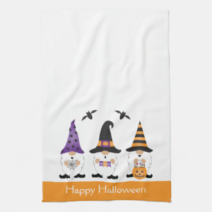 Happy Halloween Gnomes Purple Orange Tea Towel
