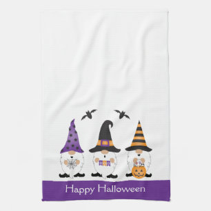 Happy Halloween Gnomes Purple Orange Tea Towel
