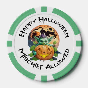 Happy Halloween Goblin Hiding Behind Pumpkin Poker Chips