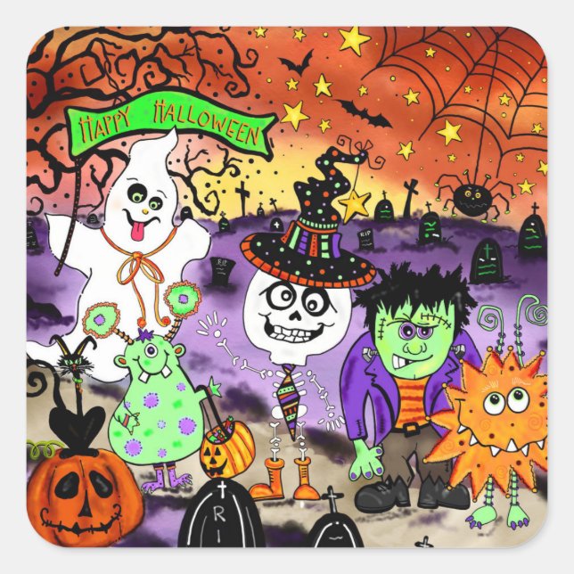 Happy Halloween Goblin Sheet Stickers Cute (Front)