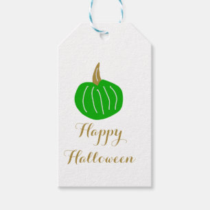 Happy Halloween golden green pumpkin fall October Gift Tags