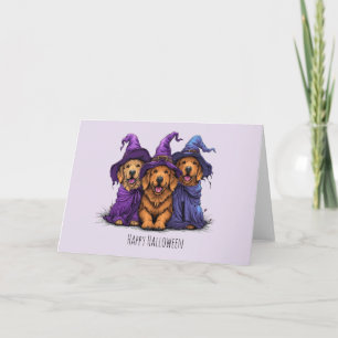 Happy Halloween Golden Retriever Dogs Witches Card