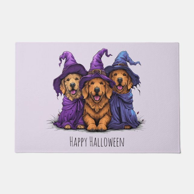 Happy Halloween Golden Retriever Dogs Witches Doormat (Front)