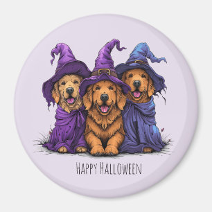 Happy Halloween Golden Retriever Dogs Witches Magnet