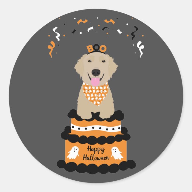Happy Halloween Golden Retriever Spooky Ghost Boo Classic Round Sticker (Front)