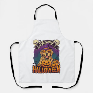 Happy Halloween Golden Retriever Witch Hat Pumpkin Apron