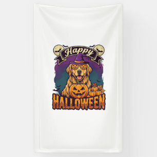 Happy Halloween Golden Retriever Witch Hat Pumpkin Banner