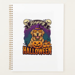 Happy Halloween Golden Retriever Witch Hat Pumpkin Planner