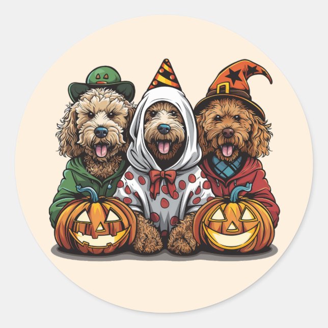 Happy Halloween Goldendoodle Dogs Classic Round Sticker (Front)