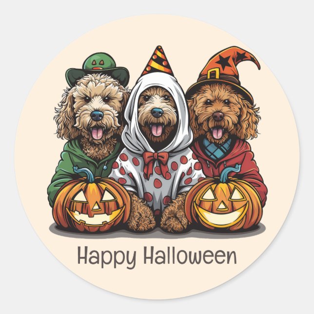 Happy Halloween Goldendoodle Dogs Classic Round Sticker (Front)