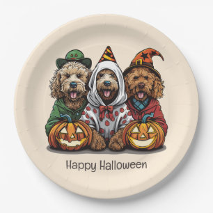 Happy Halloween Goldendoodle Dogs Paper Plate