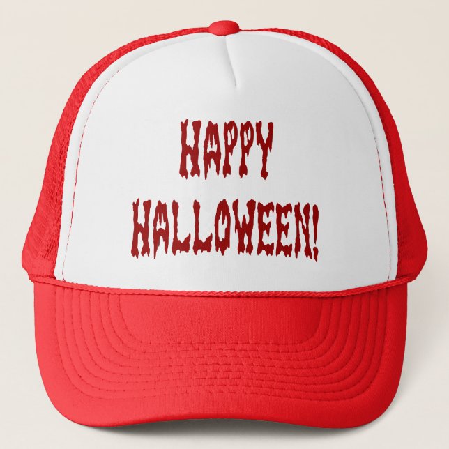 Happy Halloween Gore Text Trucker Hat (Front)