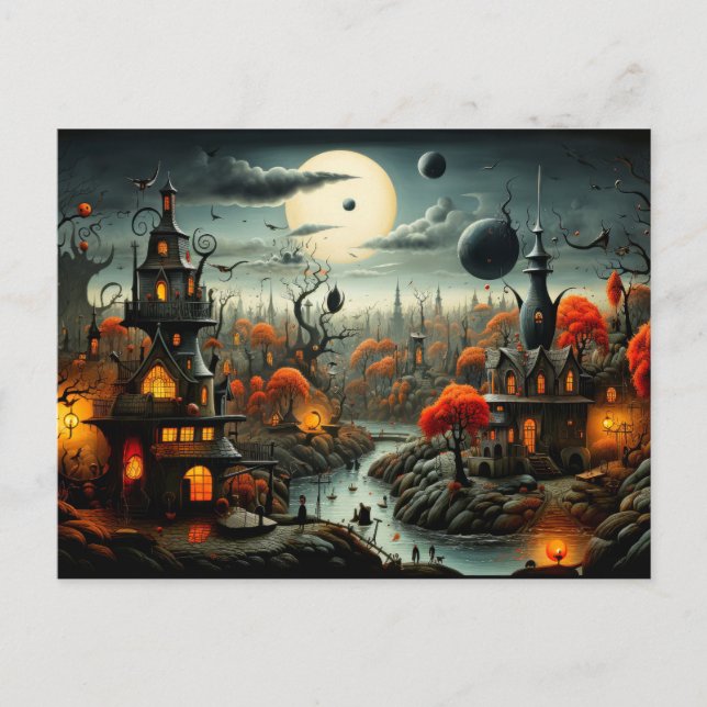 Happy Halloween | Gothic Haunted Landscape Postcard (Front)