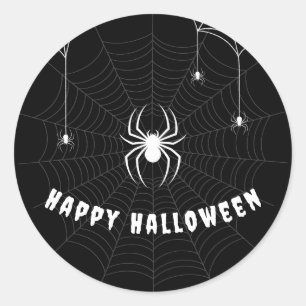 Happy Halloween Gothic Scary Black Spider Web Classic Round Sticker