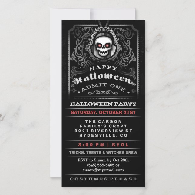 Happy Halloween Gothic Skull Admit One Invitation (Front)