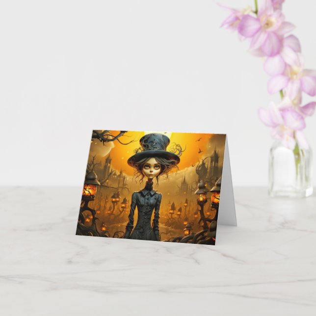 Happy Halloween Gothic Witch Design Card (Orchid)