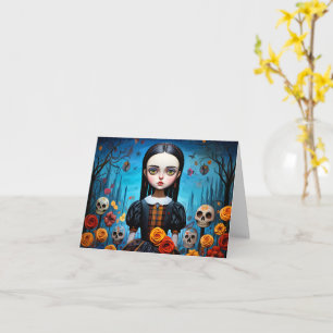 Happy Halloween Gothic Witch Girl Illustration Card