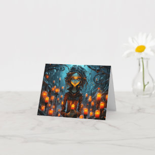 Happy Halloween Gothic Witch Illustration Card