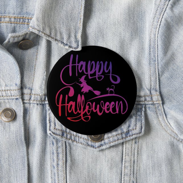 Happy Halloween gradient flying witch cat  10 Cm Round Badge (In Situ)